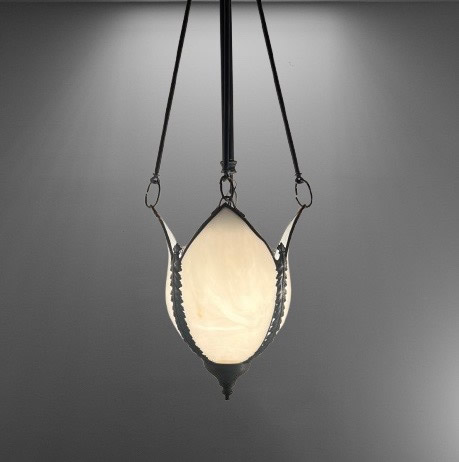 Set of 4 Oval Egg Shaped White Slag Glass Pendants